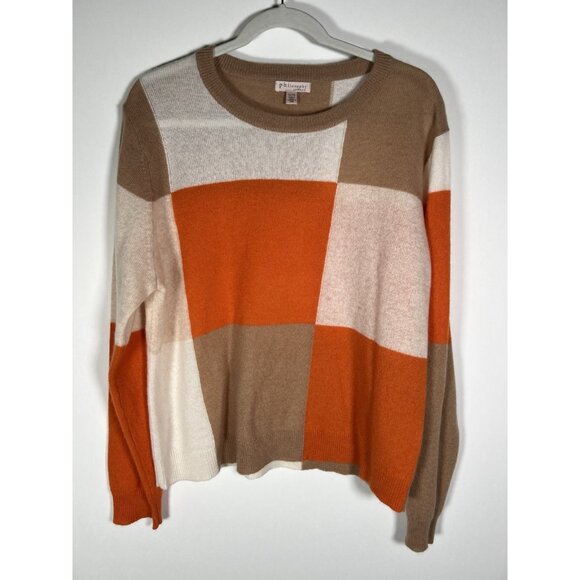 Philosophy Sweaters - Philosophy 100% cashmere orange tan colorblock designer sweater boxy XL academia